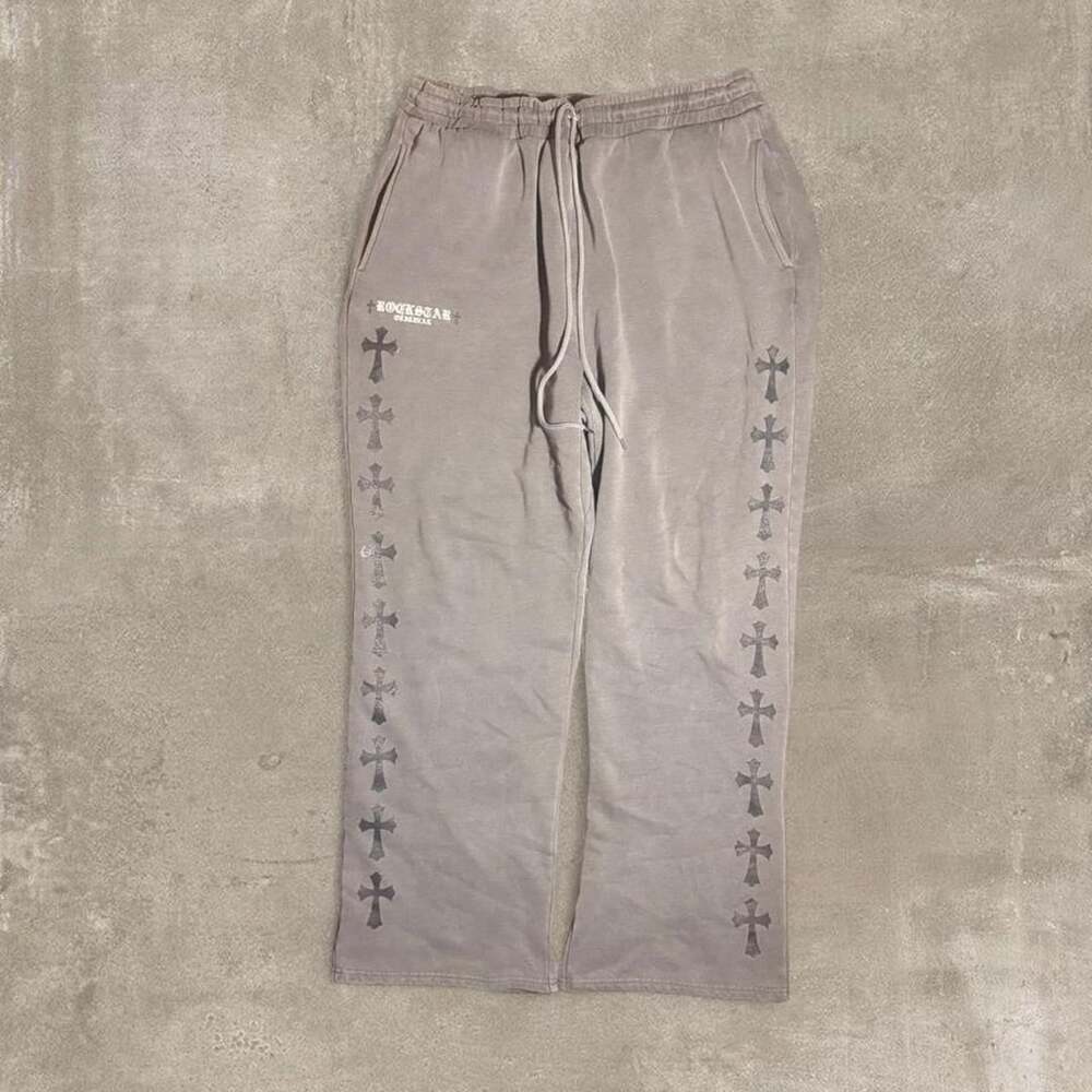 Rockstar Original Cross Print Sweatpants Grey Y2K Streetwear XXXL